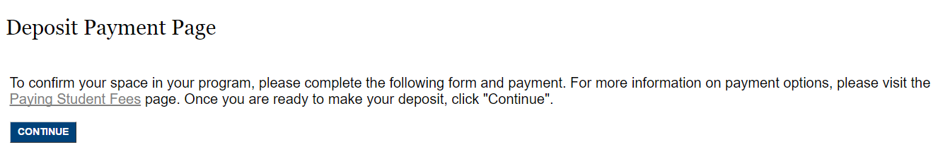 Screenshot of Deposit Payment Page