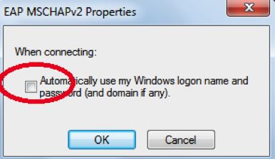 Uncheck automatically use my windows logon name and password