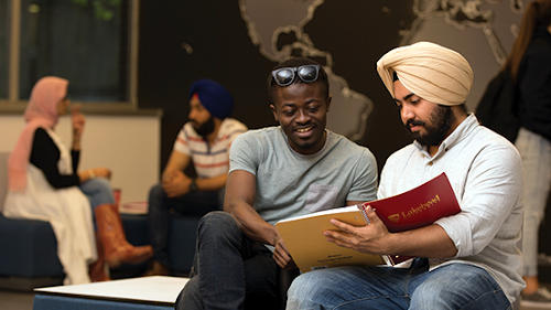 Visiting students talking