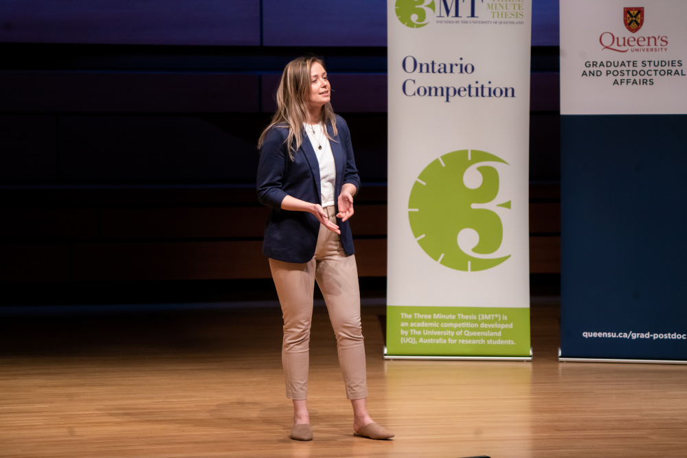 Photo of Alexis Harvey at the 3MT competition.