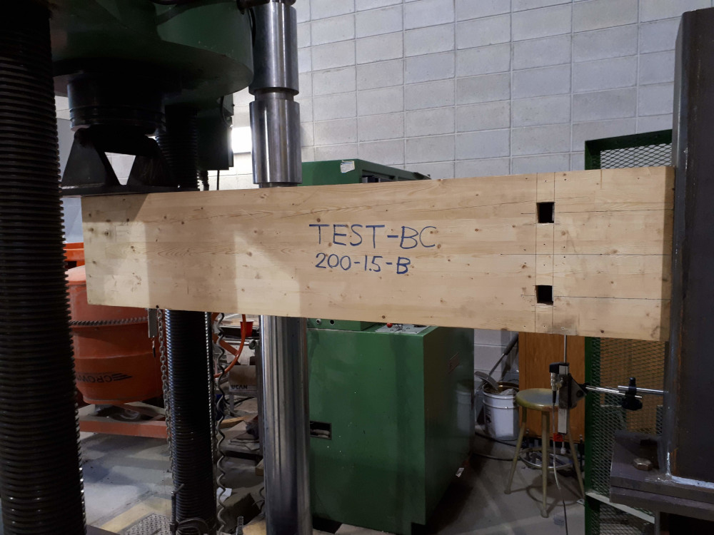 Photo of mass timber beam-to-column connection