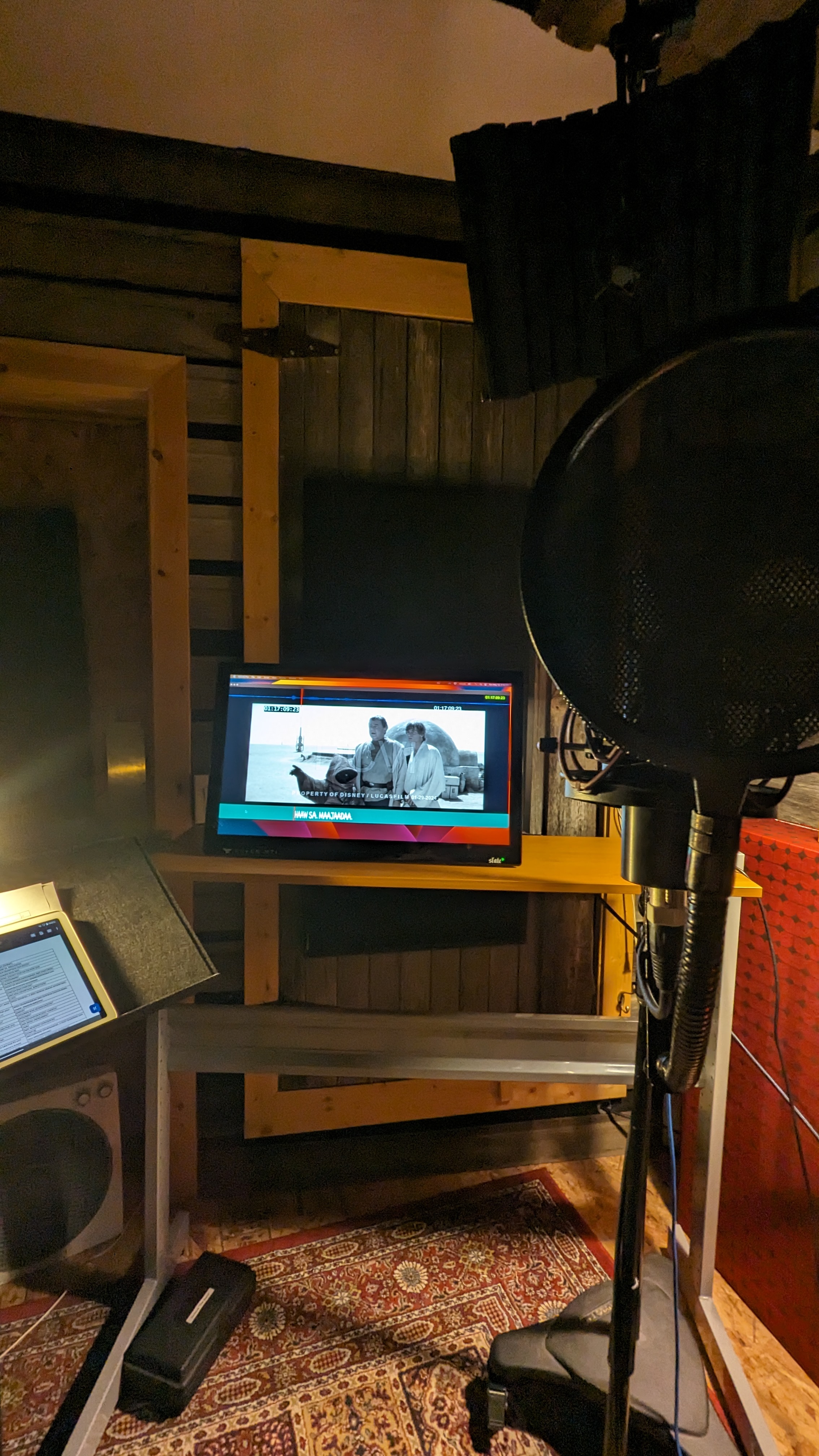 Interior view of the sound booth where the Anishinaabemowin version Star Wars was dubbed