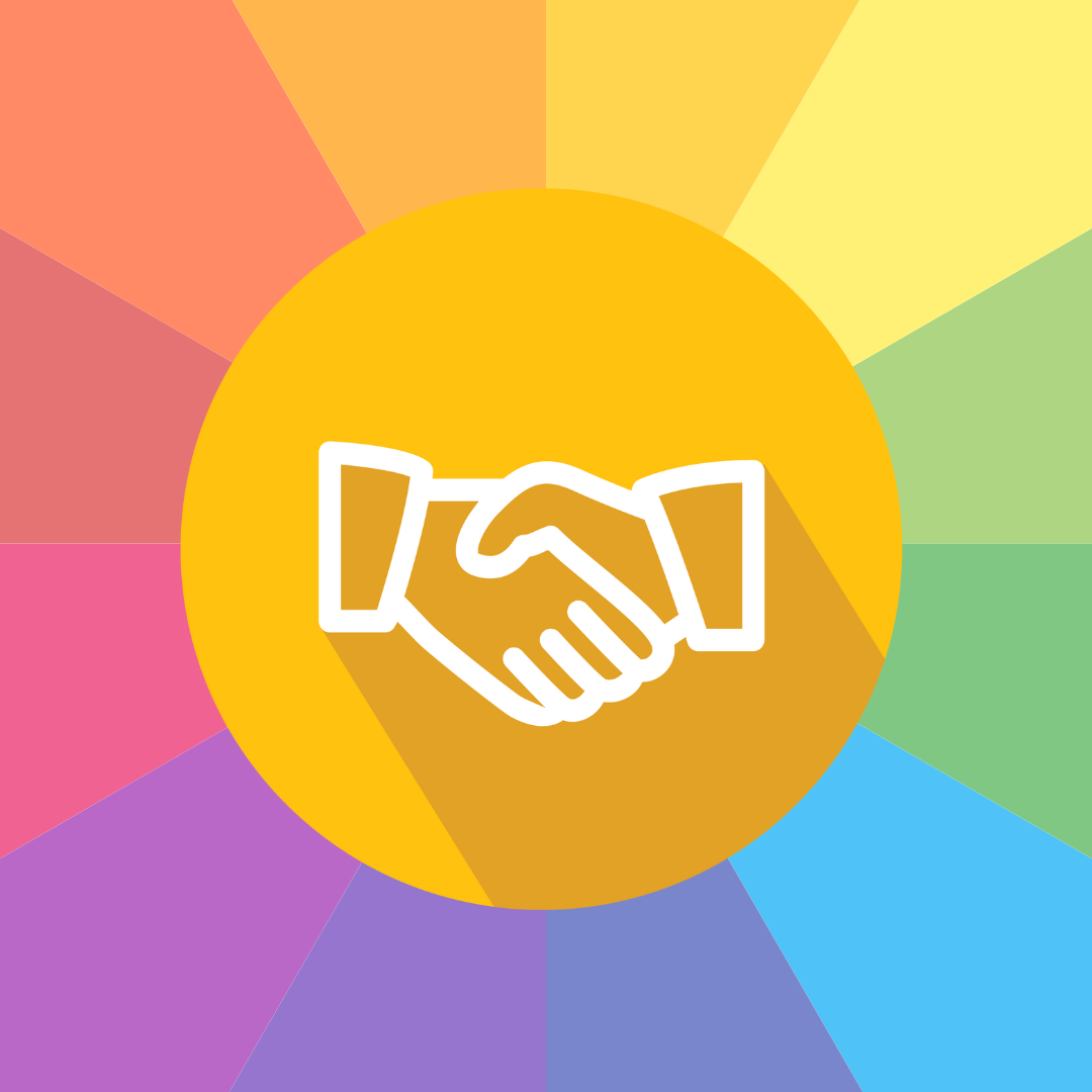 The Career Support Symbol on a rainbow background.