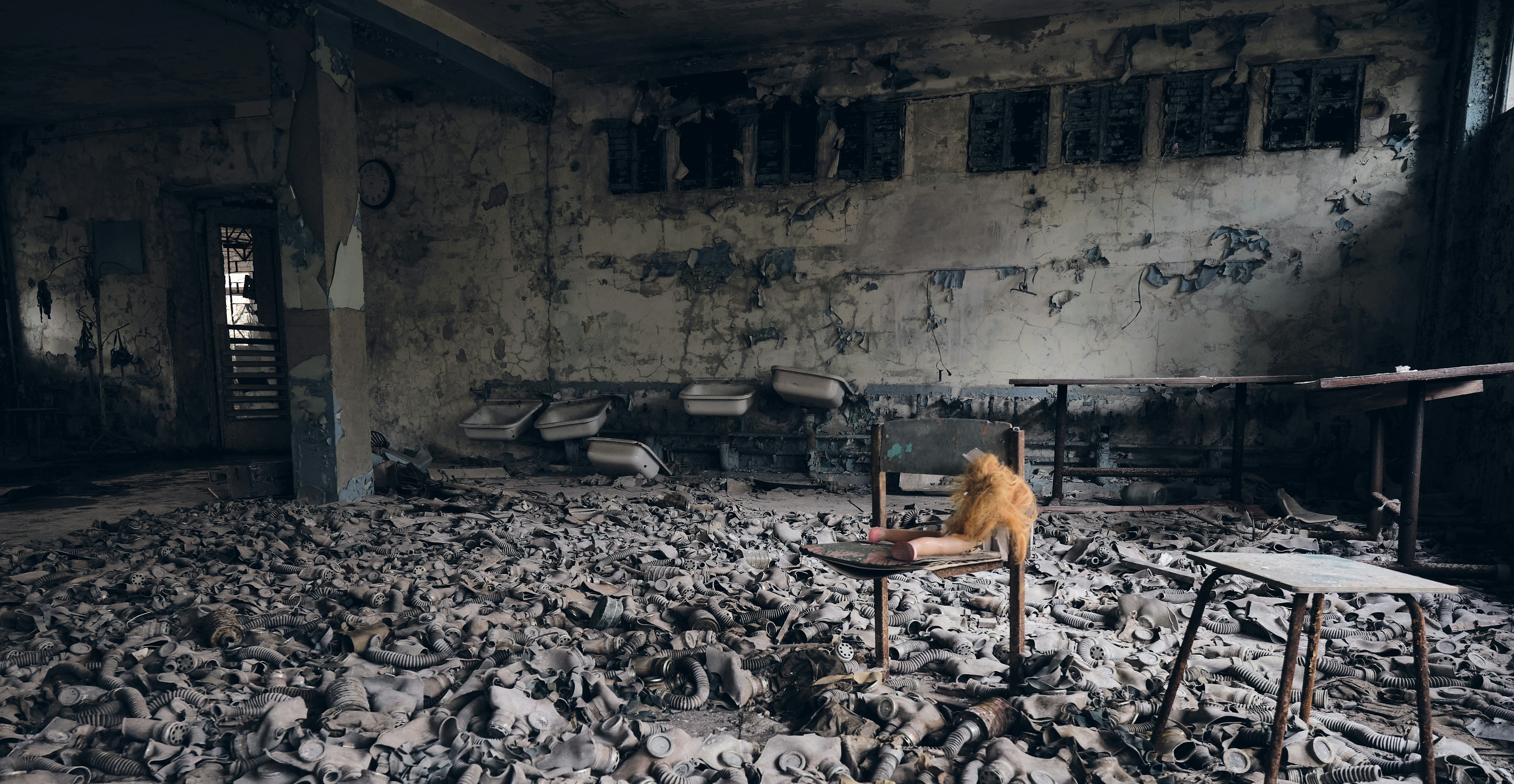 An abandoned and destroyed school near the area of the Chernobyl Nuclear Power Plant