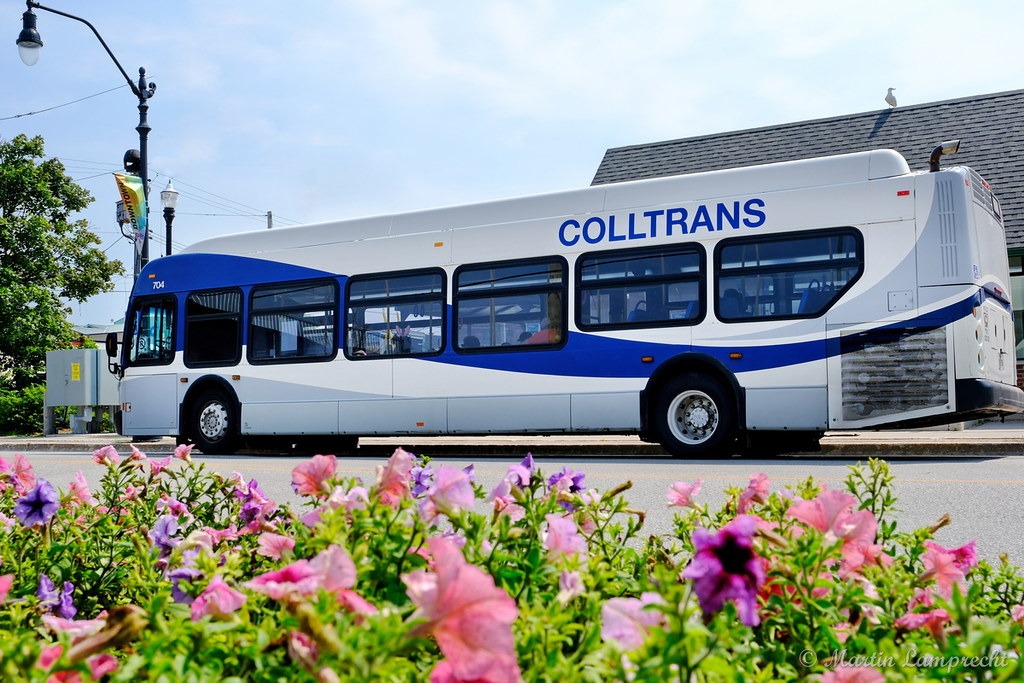 A side view of a Town of Collingwood bus