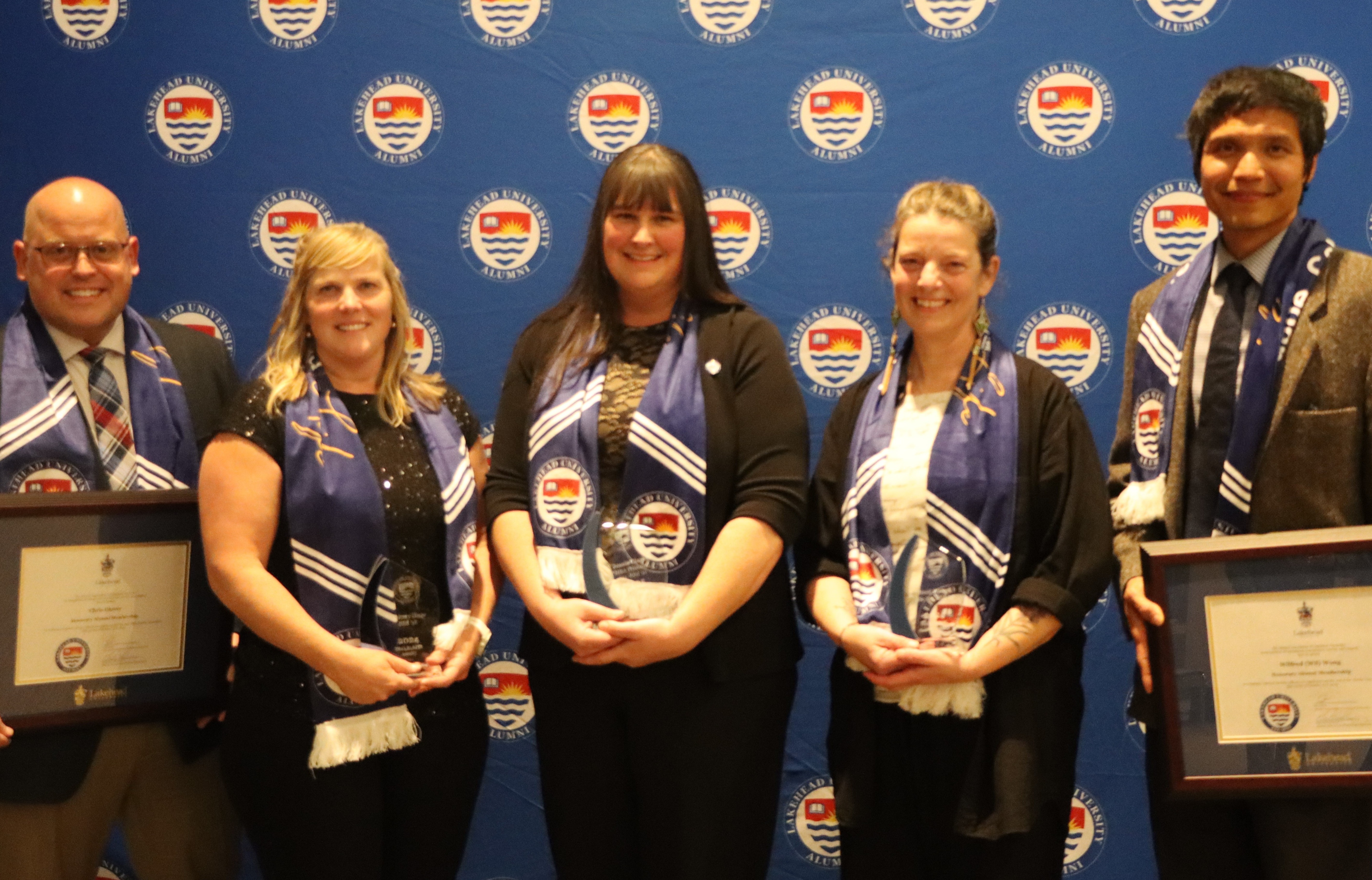 Orillia Winners of Lakehead Alumni Awards stand next to each other at the October 2025 Lakehead Celebrates ceremony