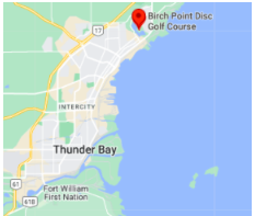 A map showing the location of the disc golf course in Thunder Bay