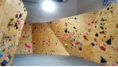 An empty rock climbing gym