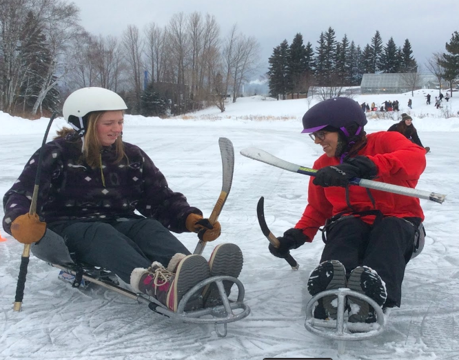 Two students on sit-skis