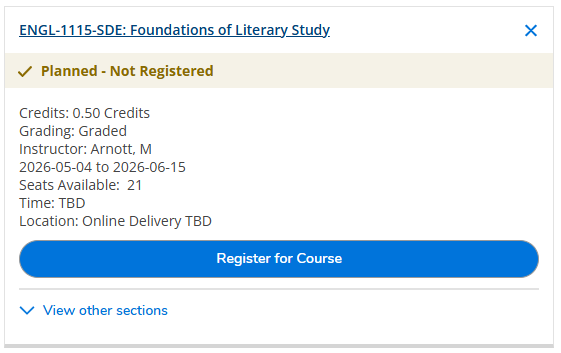 A screenshot of a course with the section selected