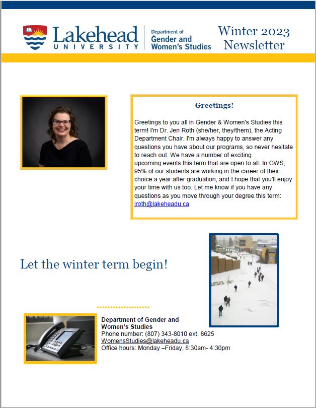 Page one preview. Gender and Women's Studies winter 2023 newsletter. Pdf available.