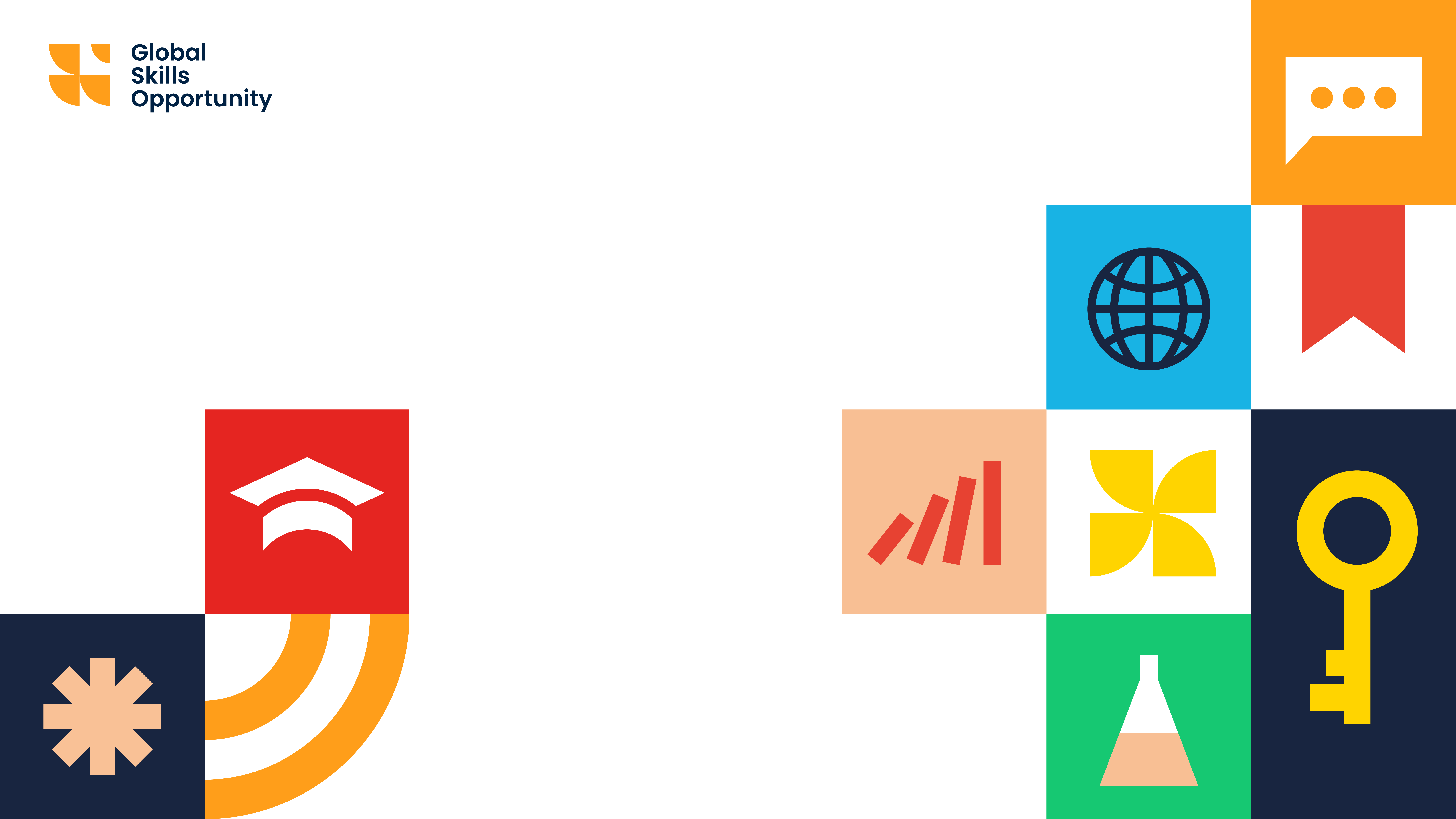 A variety of icons and symbols that represent the Global Skills Opportunity 
