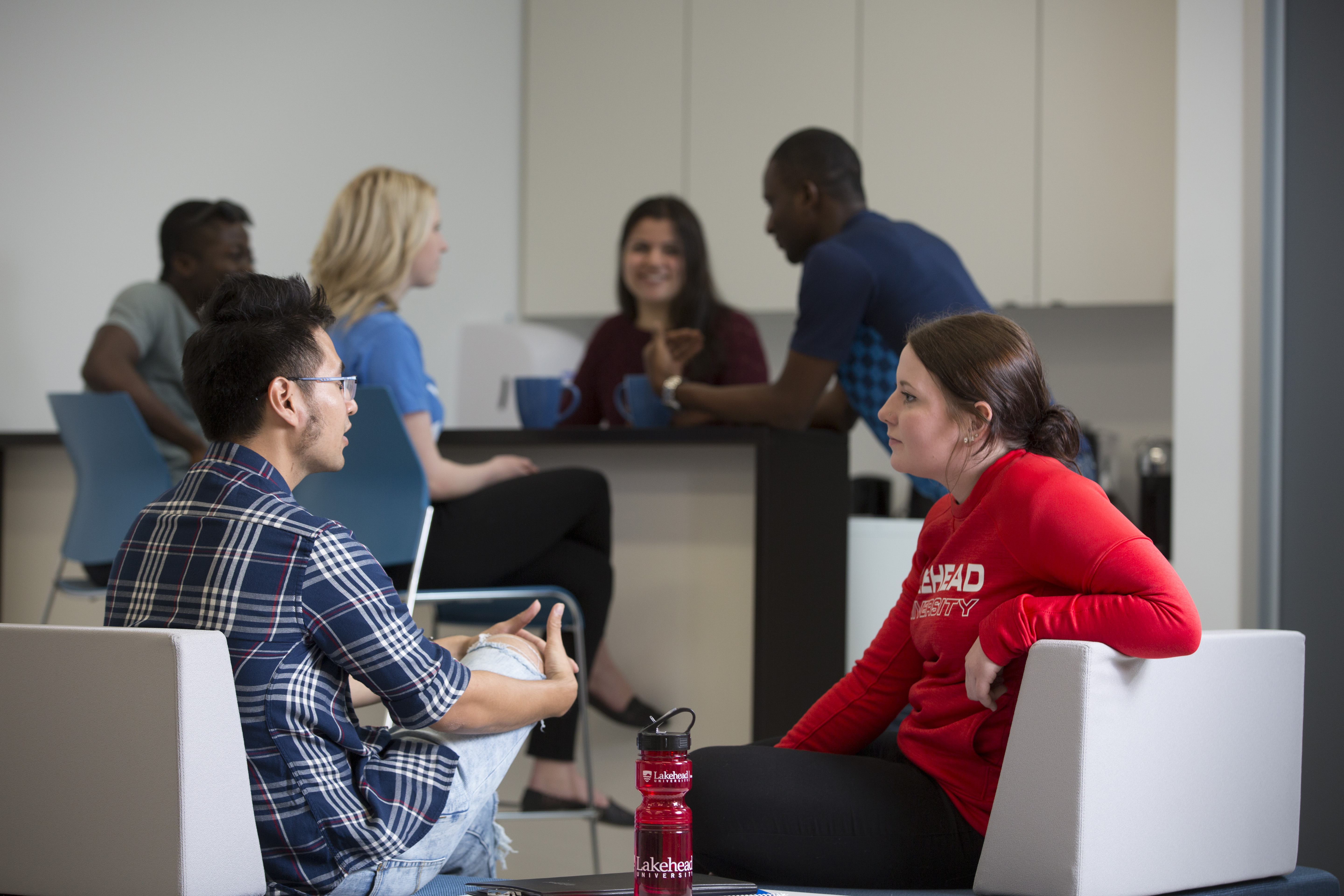 Students chatting in the International Student Lounge