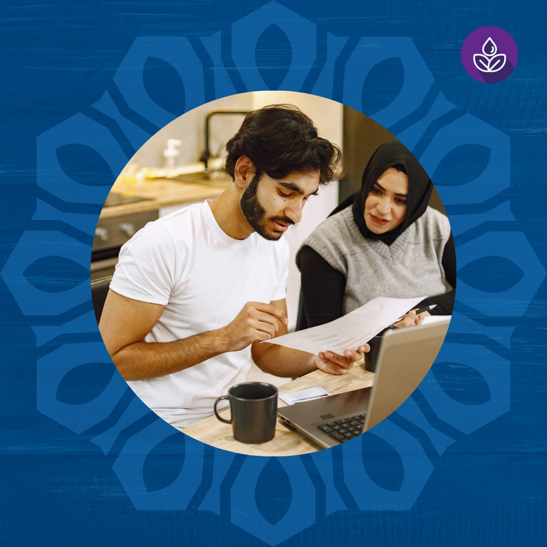 Muslim man and woman studying