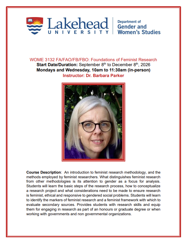 WOME 3132 course poster for 2026 Fall course Picture of Dr. Barbara Parker with a tree in the background