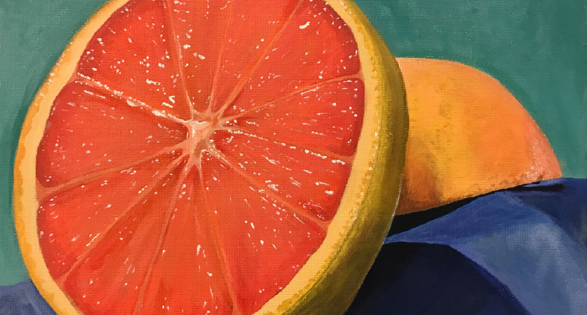 Painting of a half grapefruit