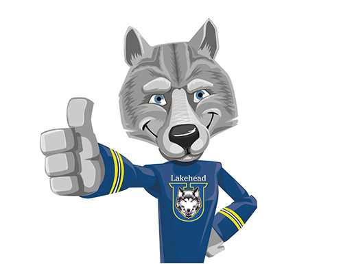 An illustration of Wolfie the Lakehead University Mascot