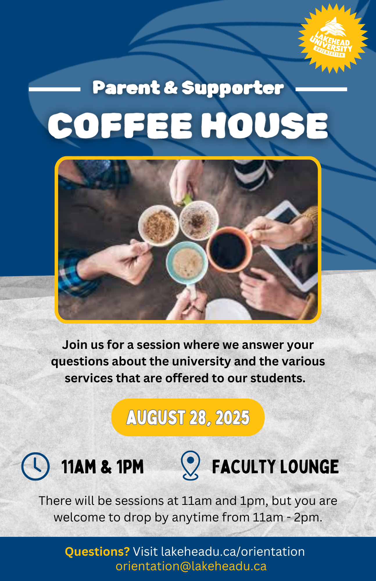 Parent & Supporter Coffeehouse Parent support coffee house to enjoy light snacks and refreshments and ask your burning questions.