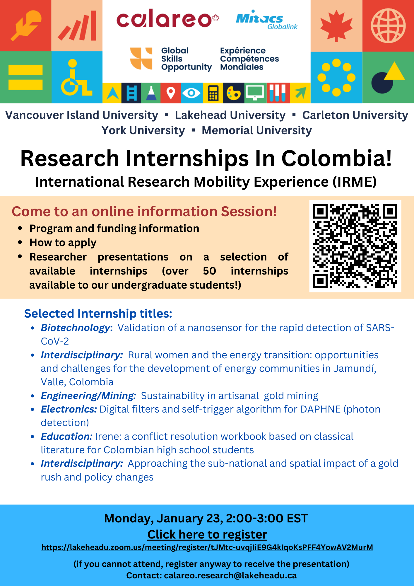 Poster for International Research Mobility Experience - Student Information Session