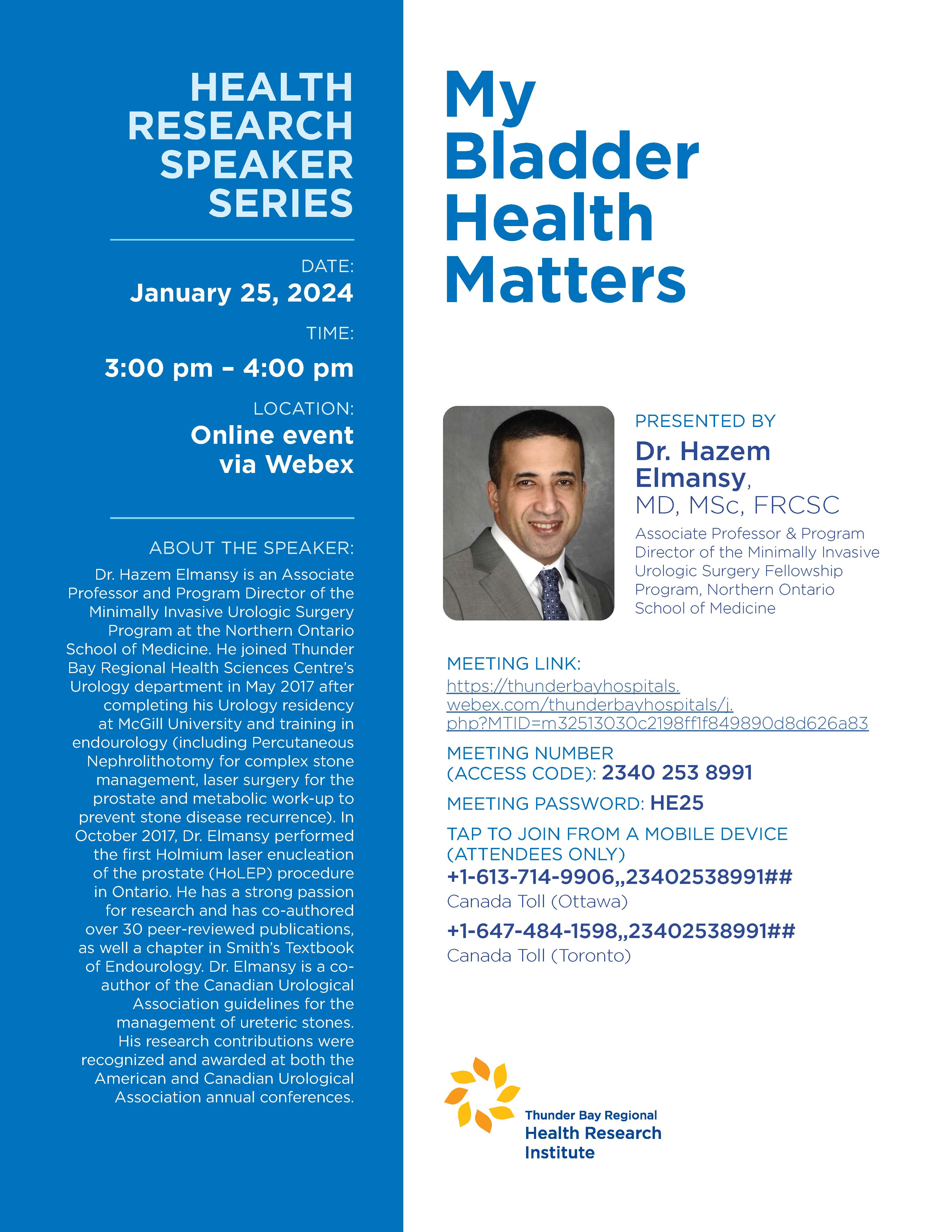 Dr. Hazem Elmansy Event Poster: My Bladder Health Matters
