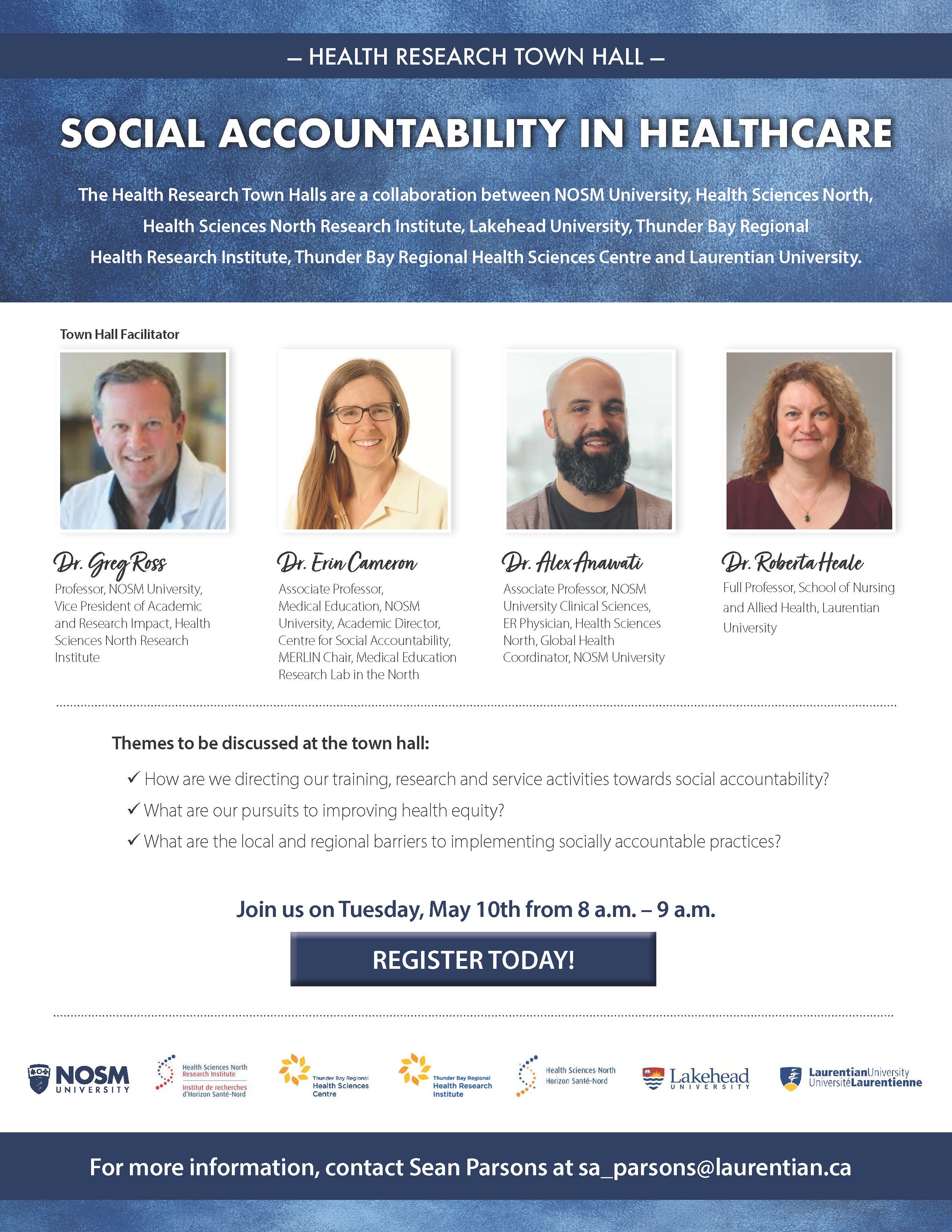 Poster showing speakers for Social Accountability in Healthcare