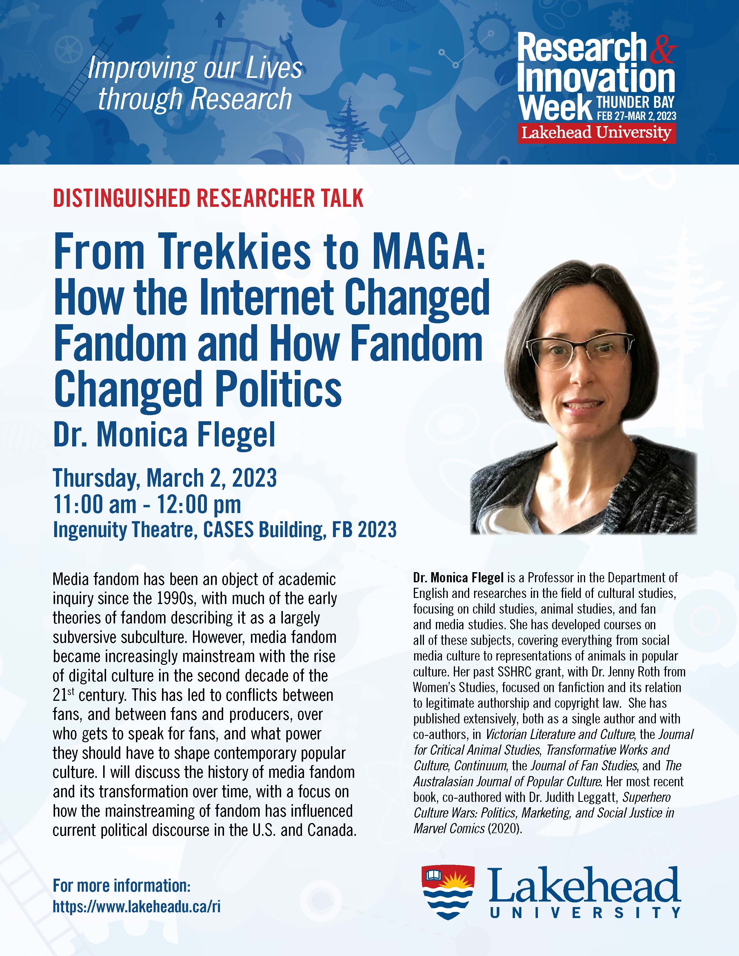 Event Poster for Dr. Monica Flegel Distinguished Researcher Presentation