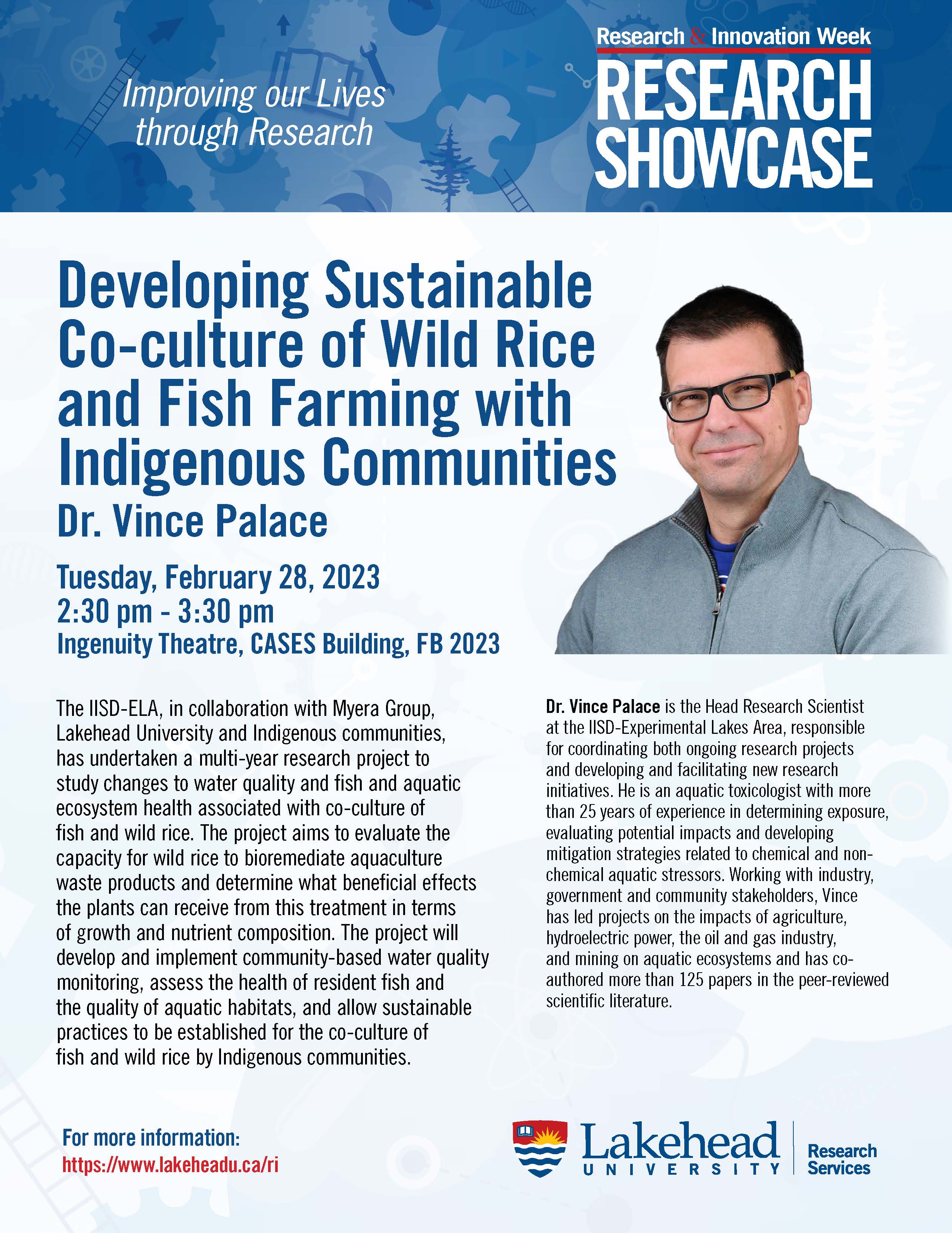 Poster for:  Research Showcase: "Developing Sustainable Co-culture of Wild Rice and Fish Farming with Indigenous Communities"