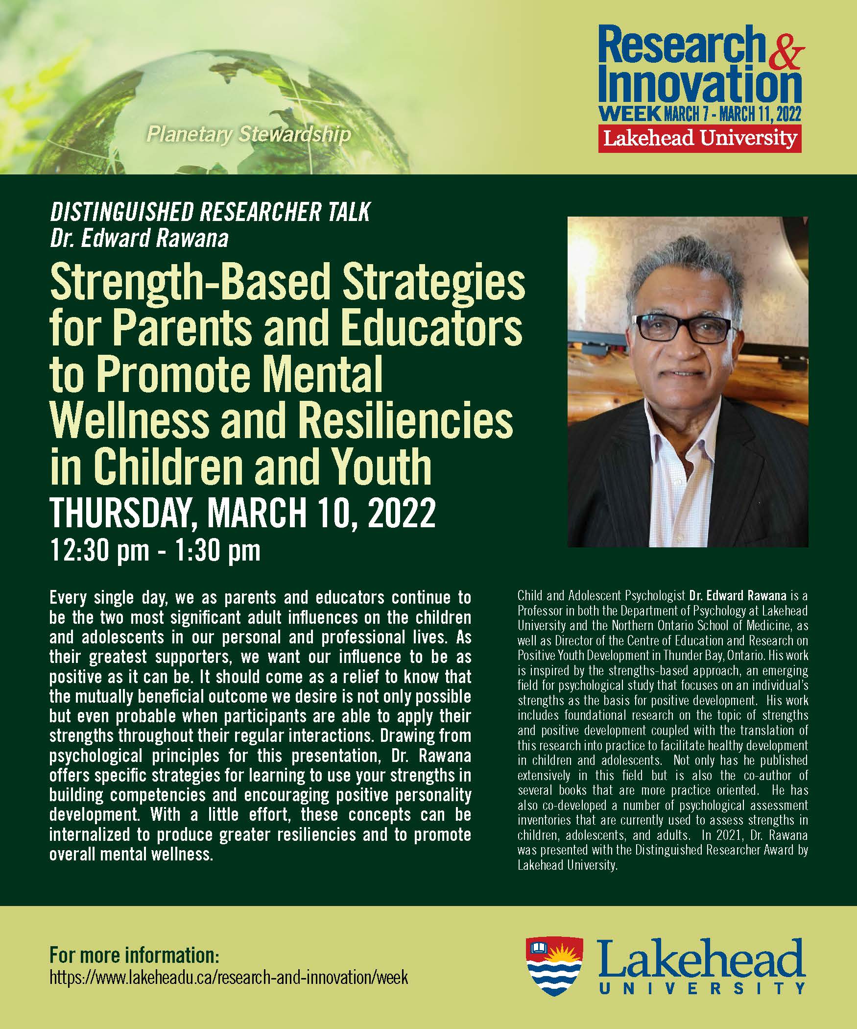 Photo of Dr. Edward Rawana - Distinguished Researcher Talk Poster