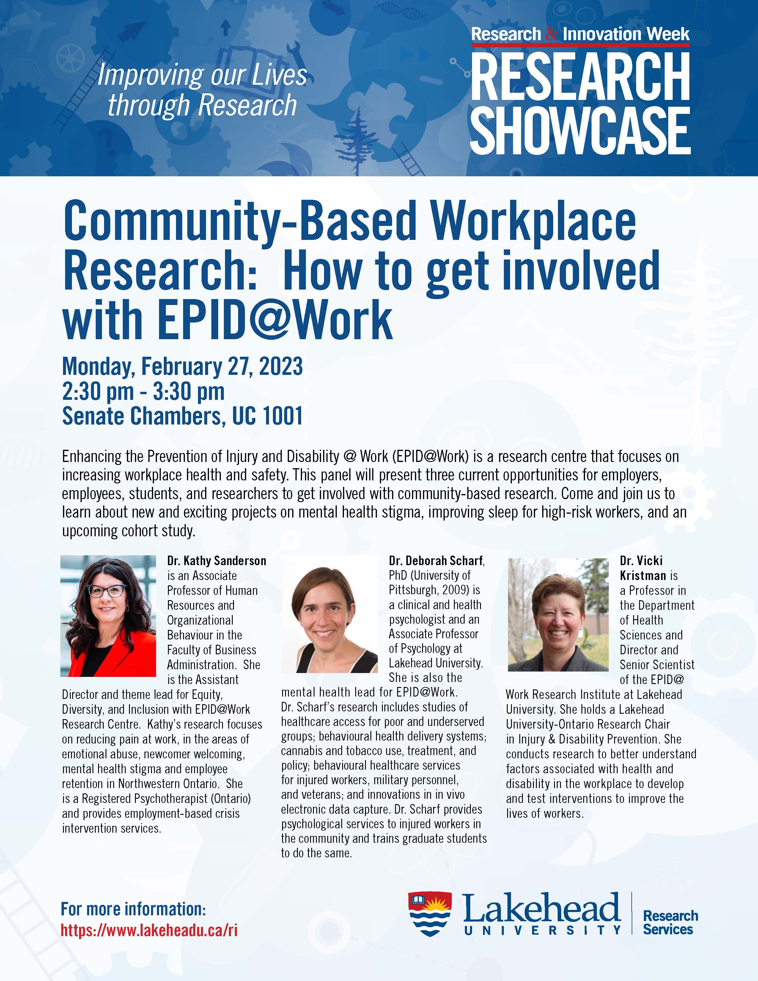 Poster for:  Research Showcase Keynote Presentation: "Community-Based Workplace Research: How to get involved with EPID@Work"