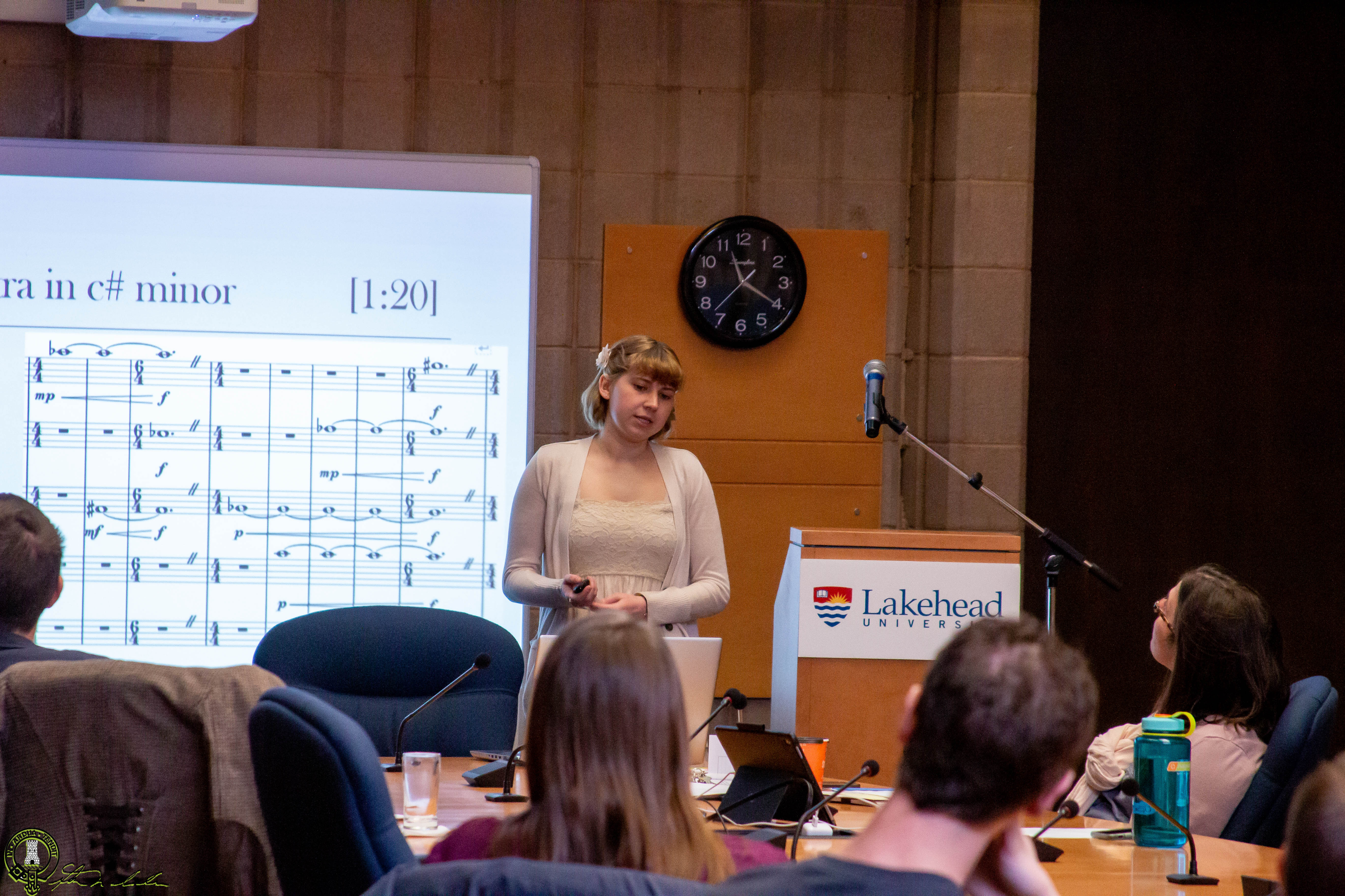 Student Presenting Talk in Lakehead University Senate Chambers