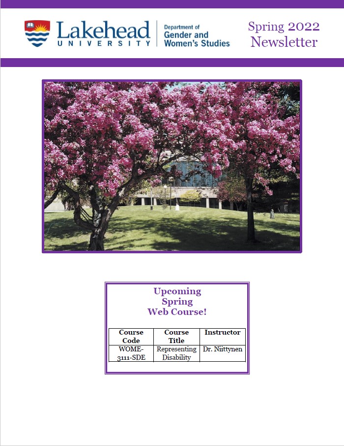 Page 1 of the newsletter, image of a blossoming tree