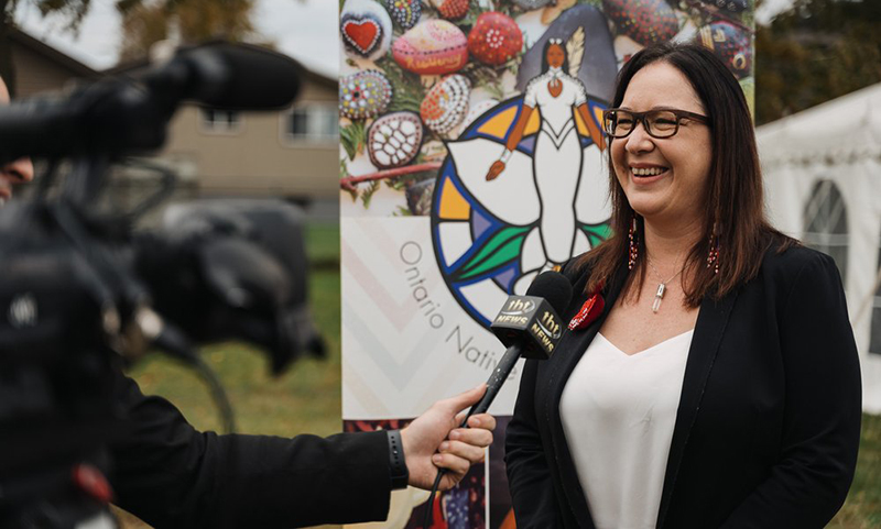 Cora speaks at the 2022 Sisters in Spirit Vigil.