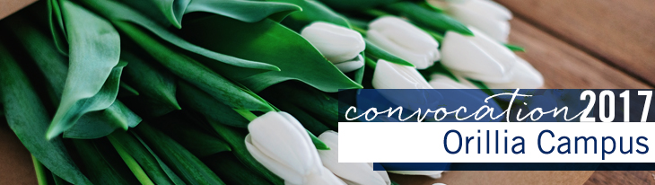 Orillia decorative convocation banner with floral arrangement