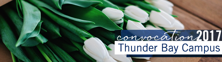Decorative Thunder Bay Convocation Banner with floral arrangement
