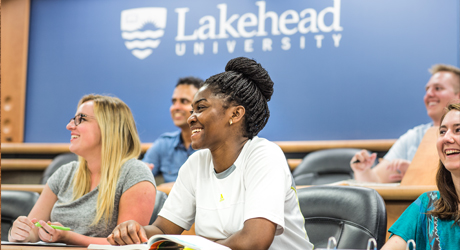 A parent and prospective student touring Lakehead University