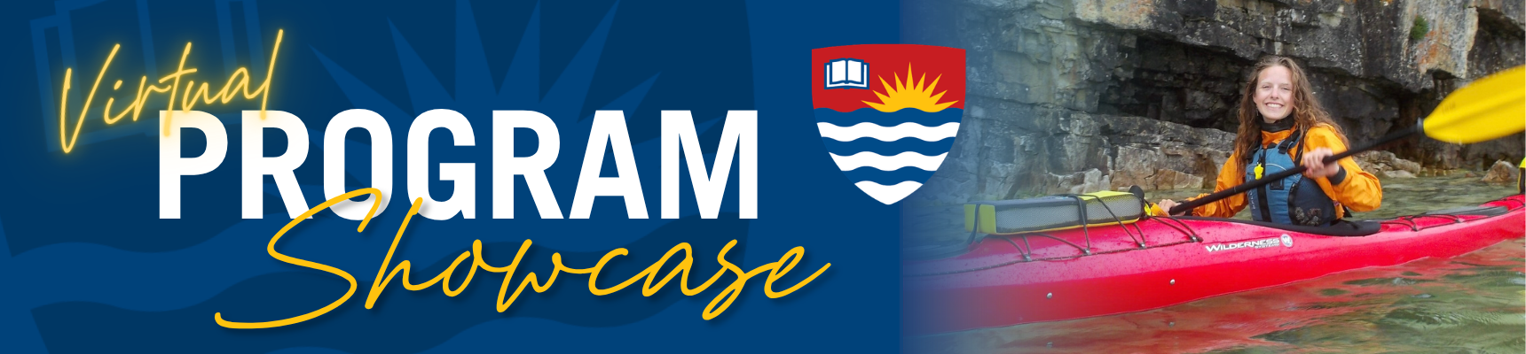 Program Showcase banner depicting a student in a kayak smiling
