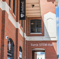 An exterior photo of the STEM hub located in Barrie