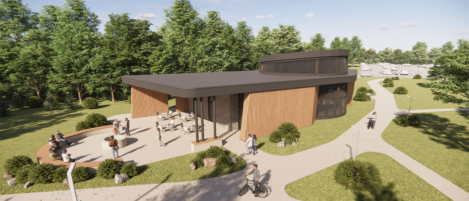 Rendering of the welcoming space from the exterior