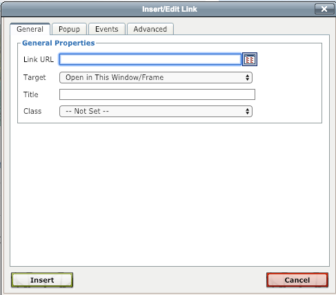 A screenshot of the options menu that is displayed when inserting or editing a link