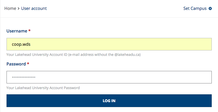 Log in page This is an image of Lakehead University's log in page