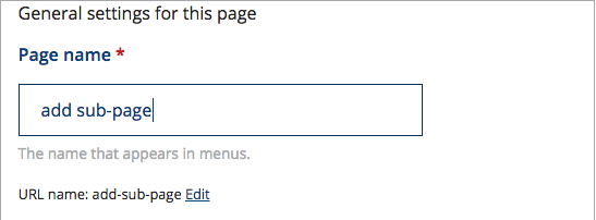 This is a picture of the page name text field