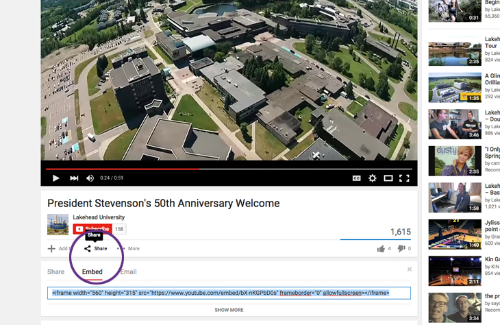 How to include youtube videos on the website: Youtube Screenshot of the 50th anniversary
