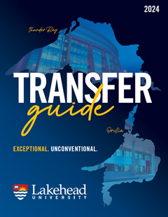 The 2024 College & University Transfer guide cover. It features a 2 panel cover with engineering and natural resource management students