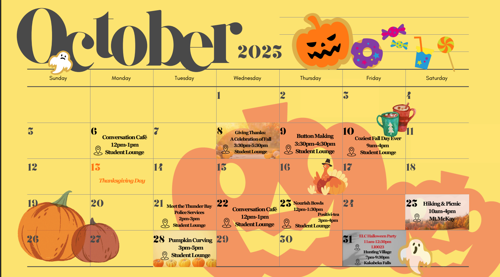 October 2025 ELC Activities calendar