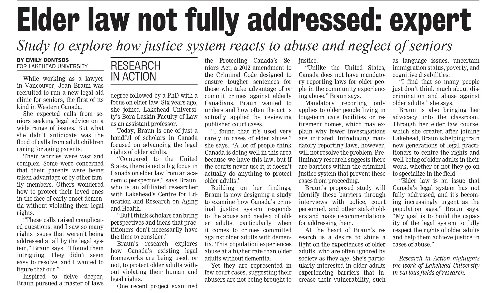Chronicle Journal Published Article