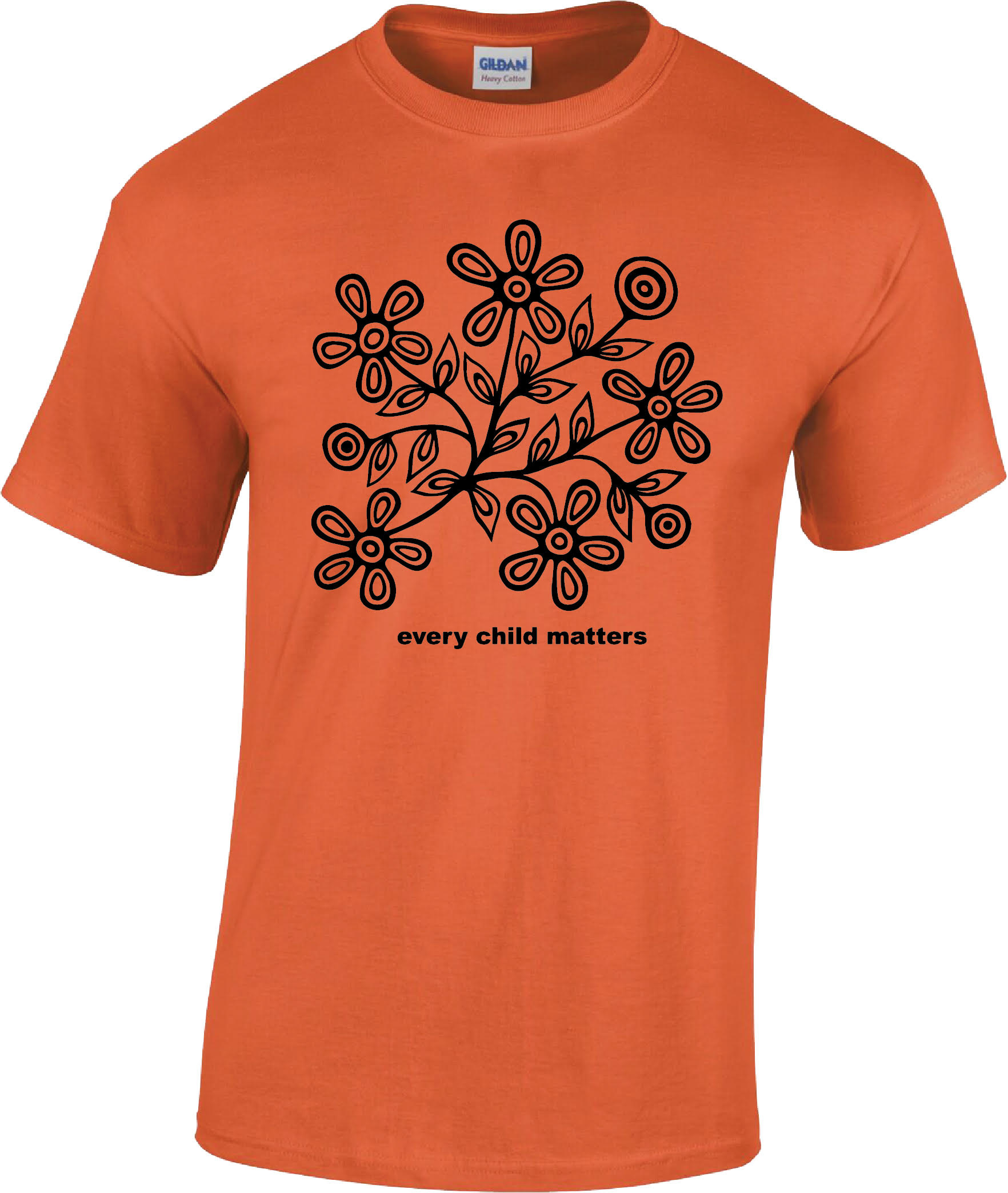 The shirt features beautiful flowers in the center with the slogan under to remember the lives of those children lost to residential schools