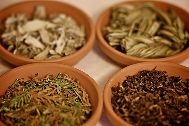 four traditional medicines in bowls