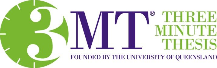 Three Minute Thesis. Founded by the university of queensland logo