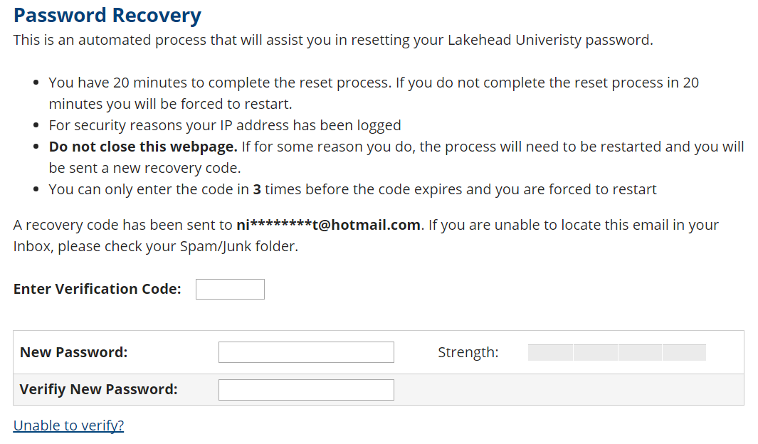 Password Recovery verification code