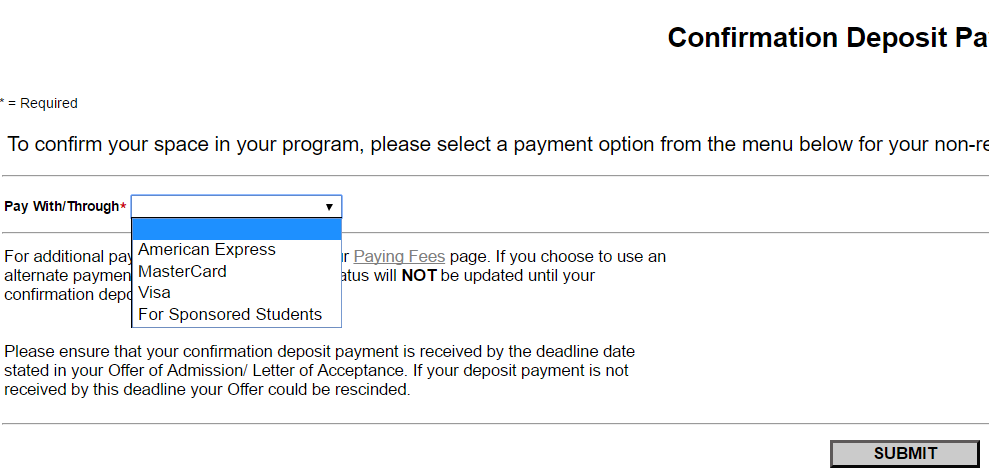 Screenshot of the confirmation deposit form